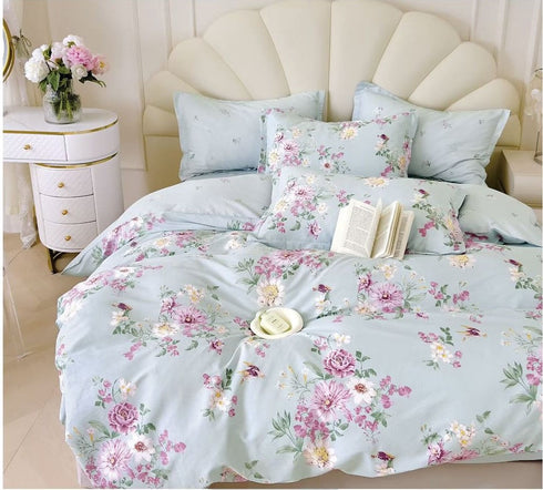 Florida Tulip 100% Pure Cotton Quality King Size Elastic Fitted Bedsheet with Coordinated Pillow Covers